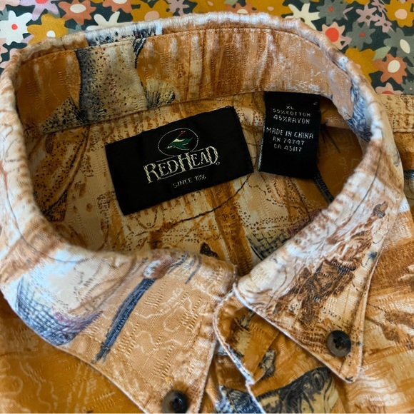 RedHead Fly Fishing Rainbow Trout Button Down Shirt Size Mens XL - Picture 2 of 3